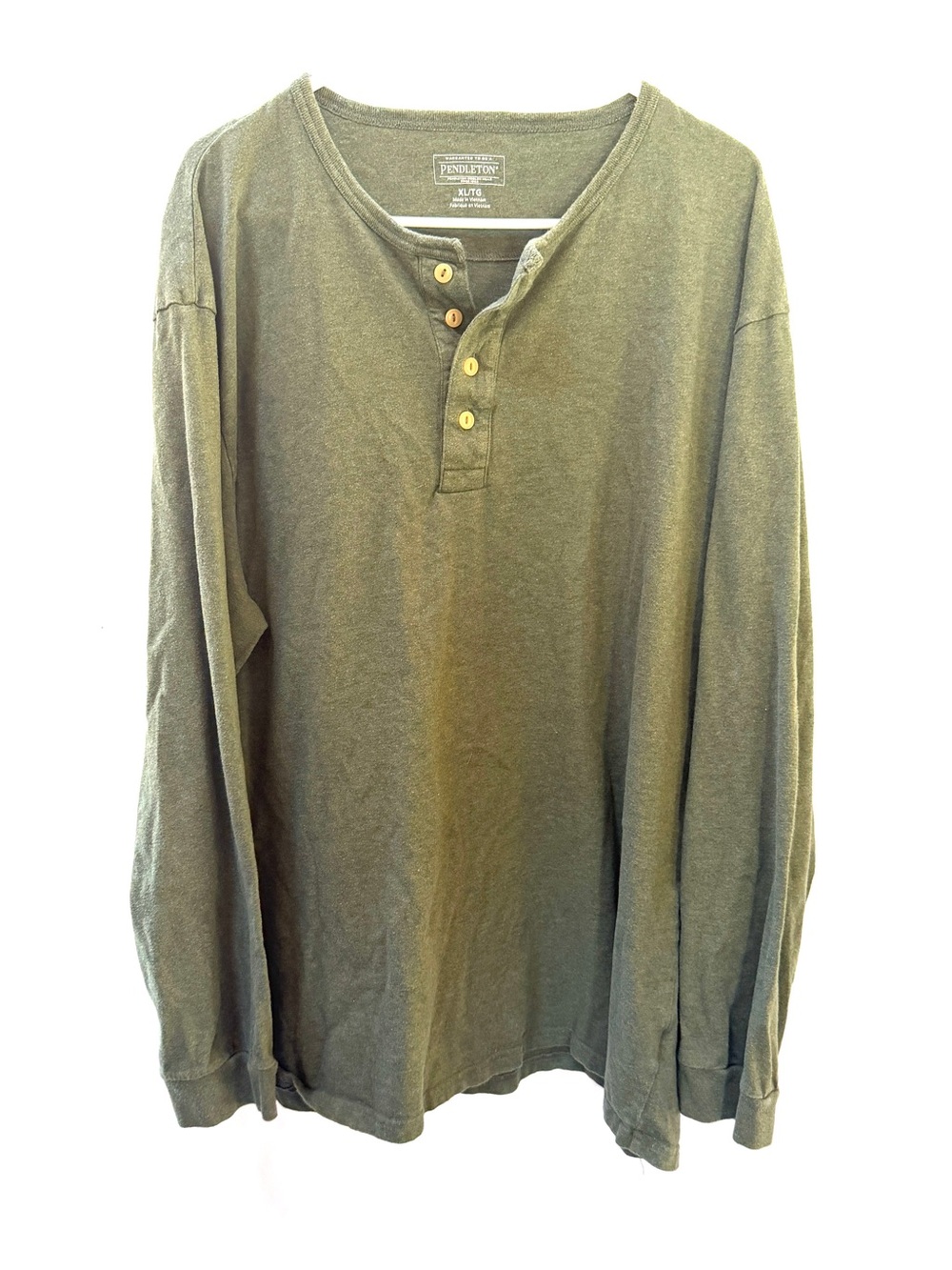 Pendleton Olive Green Long-Sleeve Henley Shirt, Men’s Size XL